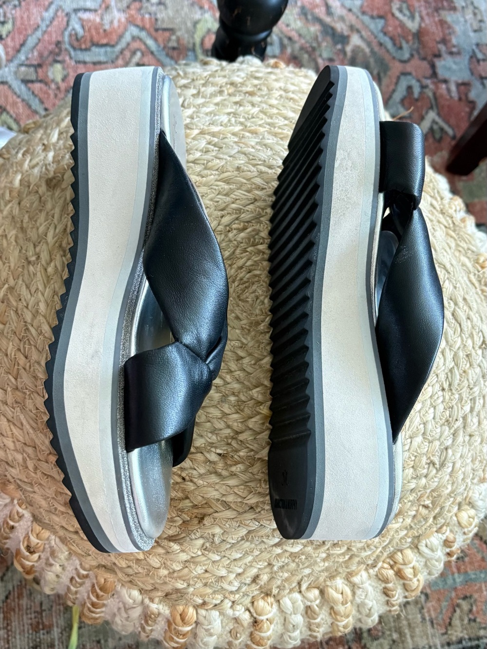 Johnston & Murphy Grace Cross Slide Wedge Sandals Color: Black Glove Size: 9